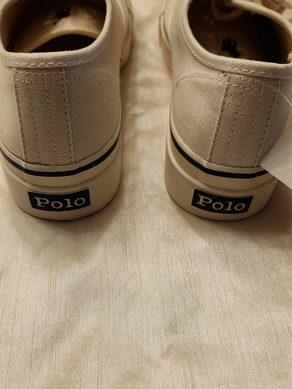 Polo Ralph Lauren Vtg New Cream Canvas Preppy Sneakers Navy Accents, 8B, $30